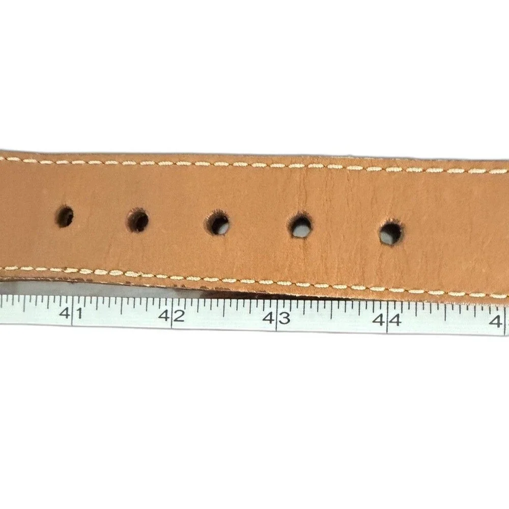 L.L. Bean NAVY Surcingle Full Grain Leather Belt Silver Buckle USA Made‎ Size 44